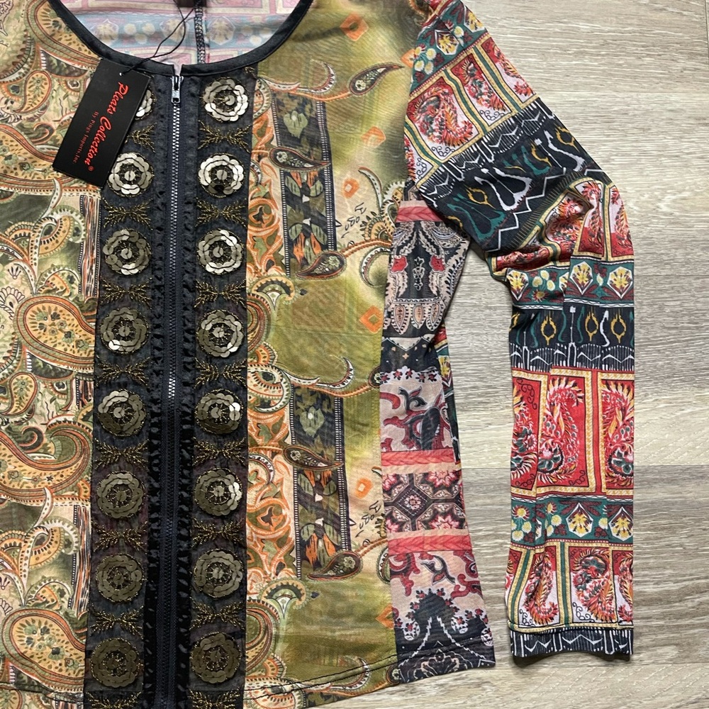 Pleats collection NWT paisley long sleeve blouse medium - Picture 6 of 8